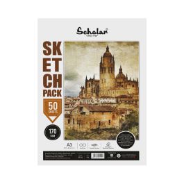 Scholar Artists' Sketch Pack - A3 (29.7 cm x 42 cm or 11.7 in x 16.5 in) Natural White Smooth 170 GSM, Poly Pack of 50 Sheets