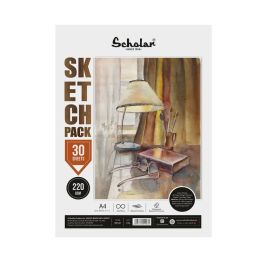 Scholar Artists' Sketch Pack - A4 (29.7 cm x 21 cm or 8.3 in x 11.7 in) Natural White Smooth 220 GSM, Poly Pack of 30 Sheets