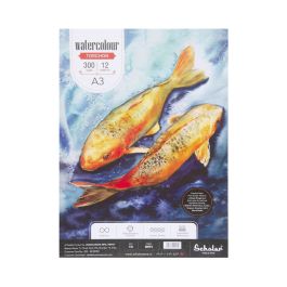 Scholar Artists' Watercolour - A3 (29.7 cm x 42 cm or 11.7 in x 16.5 in) Natural White Rough Grain 300 GSM 100% Wood Free Cellulose Cotton Paper, Glued Pad of 12 Sheets