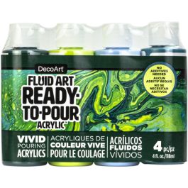 DecoArt FluidArt - Ready-to-Pour Acrylic Paint - Value Pack of 4 Colours x 118 ML - Jungle