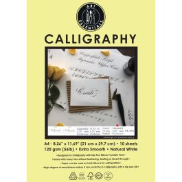 Art Essentials Calligraphy - 1.25 mm Straight, Portrait - A4 (21 cm x 29.7 cm) Natural White Extra Smooth 120 GSM Paper, Polypack of 10 Sheets