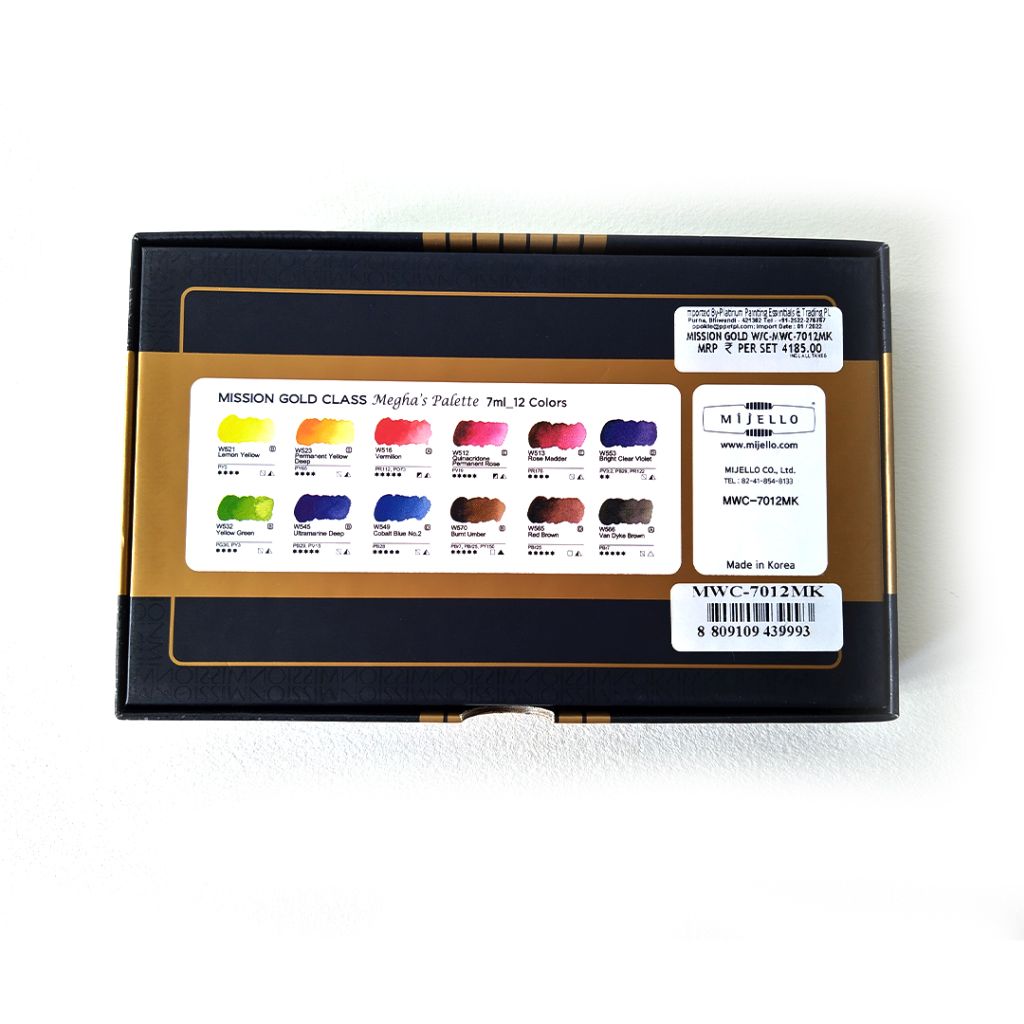 Mission Gold Professional Grade Extra-Fine Watercolour  - Master Art Set - Megha Kapoor Set of 12 Tubes x 7 ML